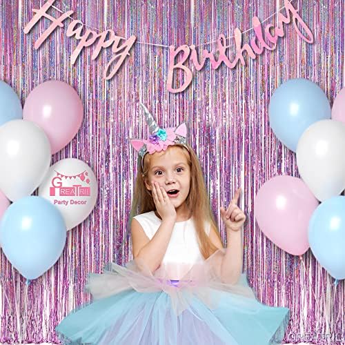 Pink Tinsel Curtain Party Backdrop - GREATRIL Foil Fringe Curtain Lilac Pink Party Streamers for Princess Theme Party Decorations - 2 Packs
