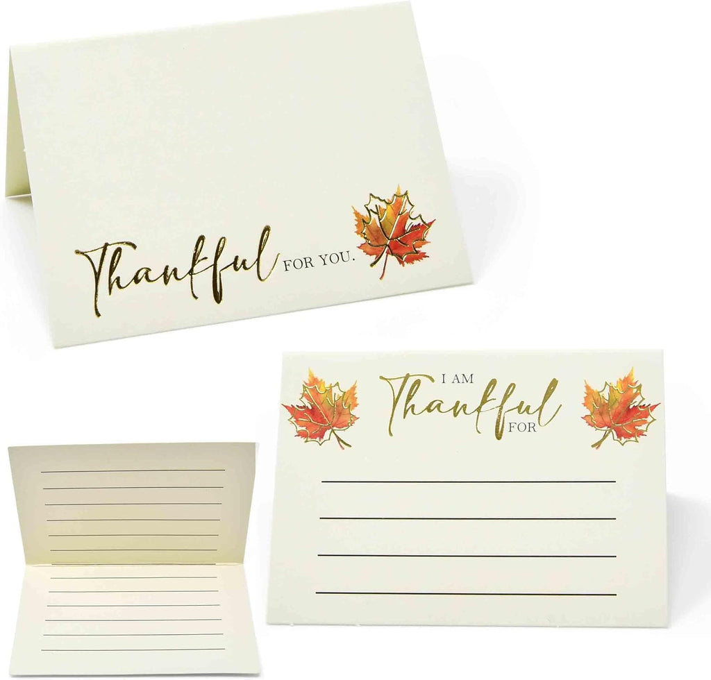 50 Count Thankful Cards 2.5 x 3.5 Inch Gratitude Place Cards with Gold Foil