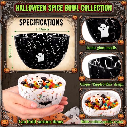 FoldTier 2 Pcs Halloween Icon Snack Bowl, 14oz Clear Glass Candy Dessert Bowls with Ghost and Bat Design, Spooky Serving Bowls for Halloween Gifts Party Favors Table Decoration Supplies
