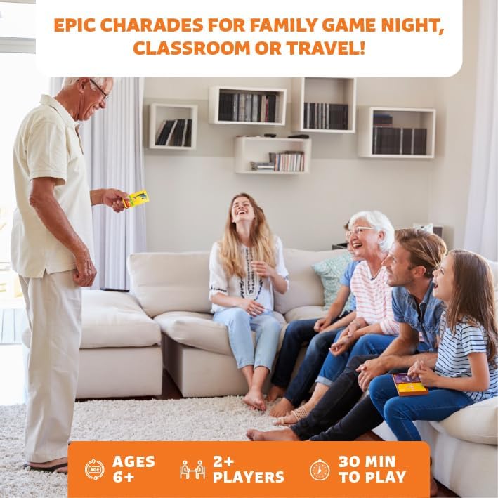 Clever Fox Play Epic Charades Mini Game for Kids Ages 6+, Travel Card Game