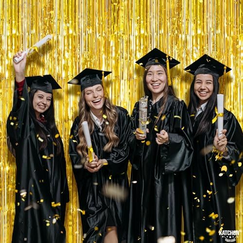 KatchOn, Gold Streamers Backdrop -3.2x8 Ft Pack of 2 Birthday Decorations