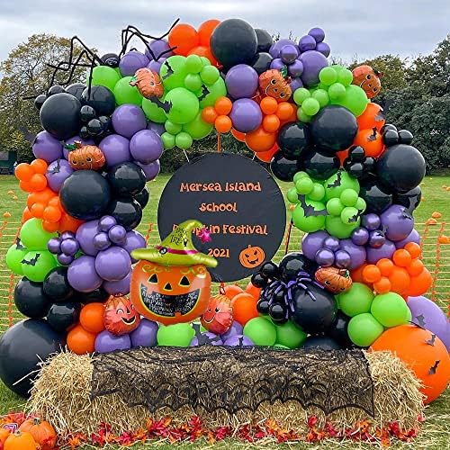 154Pcs Halloween Balloon Arch Garland Kit, Pumpkin Ghost Boo Foil Balloons