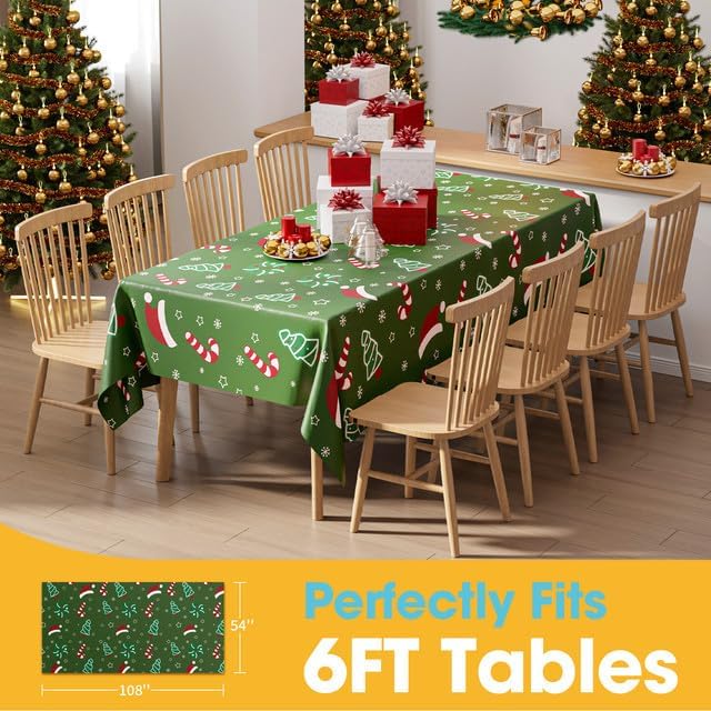 Niuara Christmas Green Plastic Table Cloth Disposable, 4 Pack, 54 x 108 in