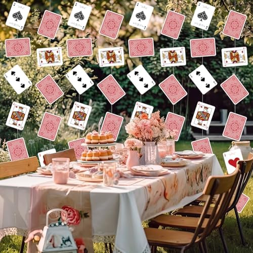 Xinnun 8 Pcs Wonderland Tea Party Decorations Fairytale Poker Cards Garland