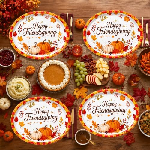 Friendssgiving Large Oval Paper Plates 50 Count 10.2 × 12.6 Inch