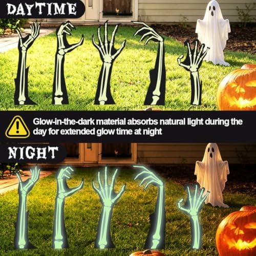 5 Pack Halloween Black Hands Yard Signs with Stakes – Larger Size, Scary Silhouette Outdoor Decorations for Lawn, Garden, Yard – Night Glowing Effect After Daylight Absorption
