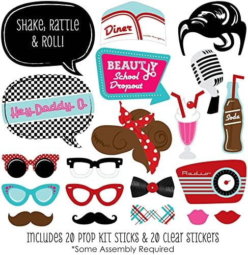 1950s Sock Hop Photo Booth Prop Kit, DIY Cardstock Props - 20pc
