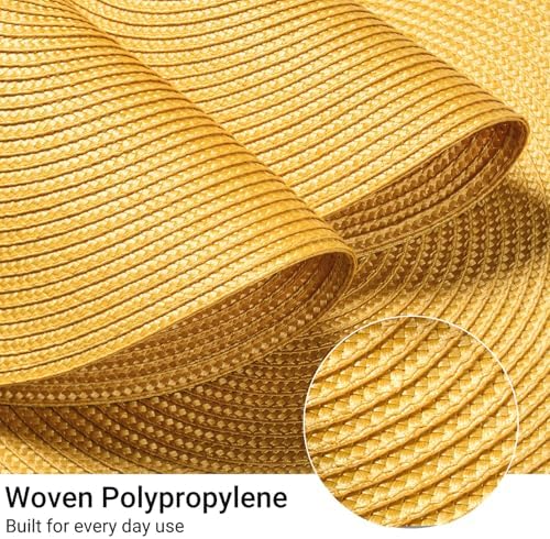 FunWheat Round Braided Placemats Set of 6 Table Mats for Dining Tables Woven Washable Non-Slip Place mats 15inch for Spring(Yellow, 6pcs)