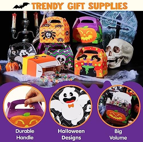 JOYIN 24 PCS Halloween Treat Boxes Candy Boxes, House Cardboard Goodie Bags, Cookies Candy Bags for Kids Children Trick or Treat, Holiday Pastries, Cupcakes, Party Favor Supplies, Decoration