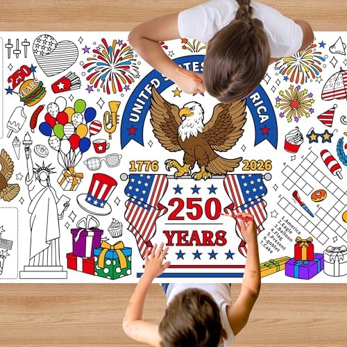 4th of July Patriotic Coloring Tablecloth, 30x72 Inches