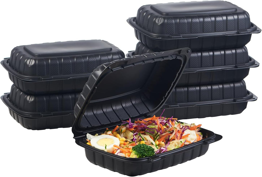 FULING 9X6 1-Compartment 50-Pack Plastic Clamshell Containers Food To Go Box Heavy Duty Disposable Hinged With Secure Snap Lid