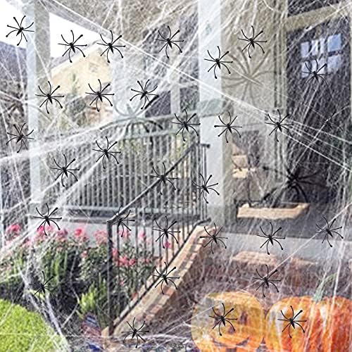Labrostar 1000 Sqft Halloween Spider Web Decorations with 100 Fake Spiders Spooky Spider Webbing Decorations Indoor Outdoor Party Yard Decor Supplies for Bar Haunted House
