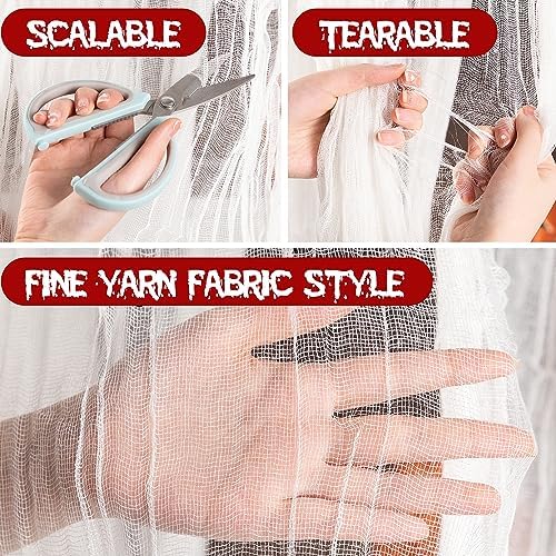 RunNico 600" x 85" Creepy Cloth - Large White Halloween Spooky Fabric Cloth - Creepy Spooky Halloween Decorations for Haunted House Window Backdrops Garden Party Yard Wall Doorway