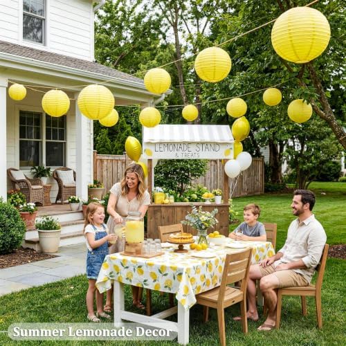 Yellow Paper Lanterns, 12Pcs 6-10 Inch Round Hanging Party Decorations