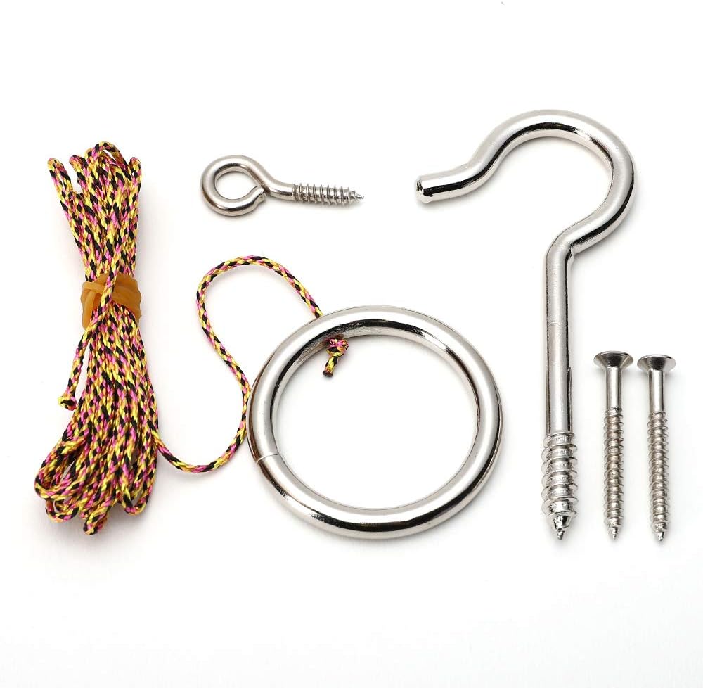 Hook and Ring Swing DIY Kit Heavy-Duty Hardware and String Ring Toss Game Indoor – Outdoor（Set-up Instruction Included）