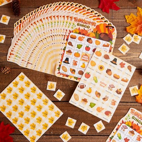 JOYIN 30-Player Thanksgiving Bingo Game Cards for Kids & Family Activities, School Classroom Party Games, Autumn Holiday Favors Supplies