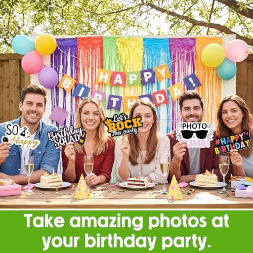 Beeveer 24 Pcs Birthday Photo Booth Props Single Sided 9" Photo Booth Props
