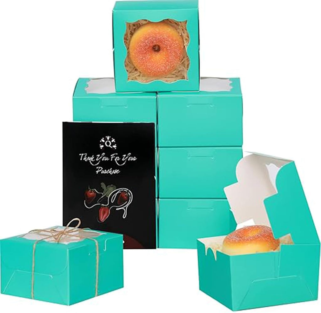 qiqee Blue Green Bakery Boxes with Window 55pcs 4x4x2.5 Mini Cookie Boxes Macaron boxes Small Donut Pastry Boxes for Party