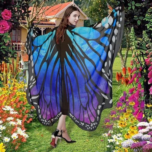 Adult Butterfly Costume Women Monarch Butterfly Wings Cape Shawl Halloween 3Pcs Mask Hairband