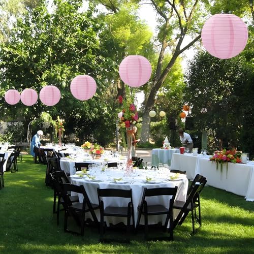 20Pcs Pink Paper Lanterns for Parties, 4” 6” 8” 10” 12” Chinese Asian Hanging Round Paper Lanterns for Birthday Wedding Halloween Christmas Home Decor Party Decor