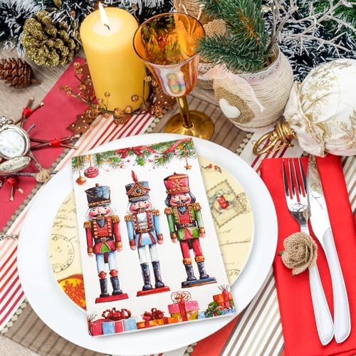 Whaline 50Pcs Christmas Guest Napkins Disposable Napkin Watercolor Nutcracker Pine Branch Dinner Hand Paper Napkins for Xmas Winter Holiday Party Tableware Supplies