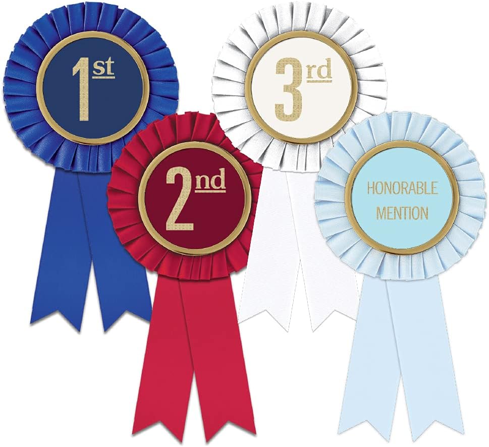 Hodges Badge Company - Genuine Award Ribbon Rosette Set - 1st 2nd 3rd and Honorable Mention - Made in USA