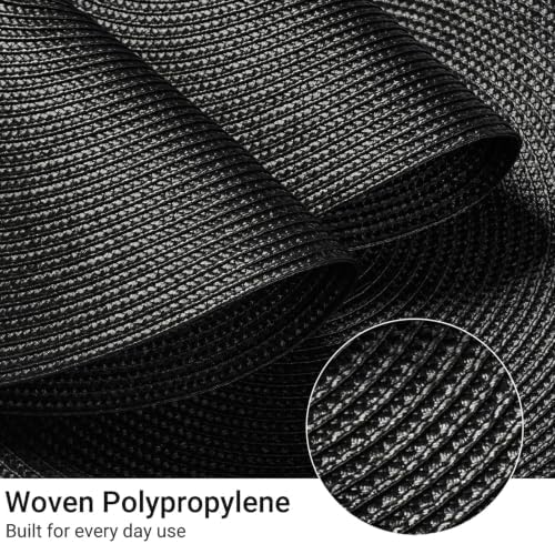 FunWheat Round Braided Placemats Set of 12 Place Mats for Dining Table Woven Washable Non-Slip Table Mats 15 Inch(Black,12pcs)