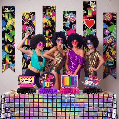 Hahafelt 6 Pcs 80s Party Decoration Banners 61 Inch Back to the 80's Bulletin Board Banner Retro Groovy Nostalgic Disco Porch Door Hanging Decor for Wall Classroom Office 1980s Birthday Party Supplies