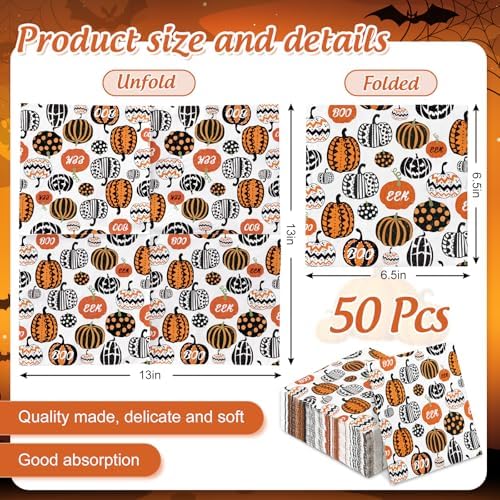 JarThenaAMCS 50Pcs Halloween Paper Napkins Orange Black Pumpkin Disposable Luncheon Napkin Creepy Dessert Dinner Hand Napkin for Trick or Treat