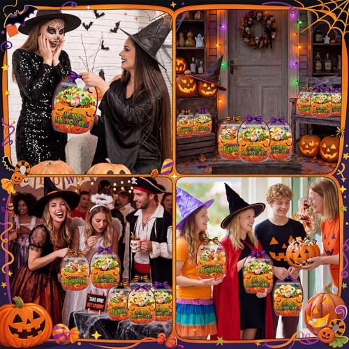 Fuutreo 25 Pcs Halloween Treat Bags with Handles, Horror Candy Plastic