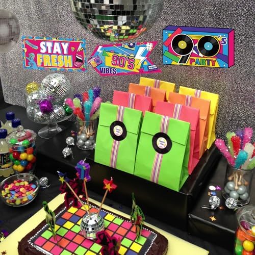 Hooqict 20 Pieces 90s Party Decorations Sign Retro Hip Hop Party Sign for Back to The 90s Adults Neon Throwback Birthday Party Supplies