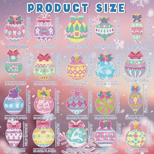 Tondiamo 20 Pcs Christmas Diamond Painting Keychain Kits 5D DIY Diamond Art Pendants Double Sided Hanging Key Chains for Christmas Party Decoration DIY(Macaron)