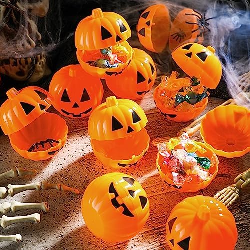 Lallisa 120 Pcs Halloween Pumpkin Container Bucket Plastic, Orange
