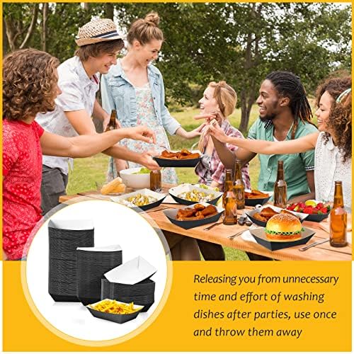 Yinkin 100 Pcs 2lb Paper Food Trays Boat Nacho Boats for Hot Dogs, Black