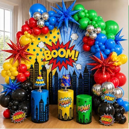 137Pcs Red Blue Yellow Green Black Balloon Arch Kit