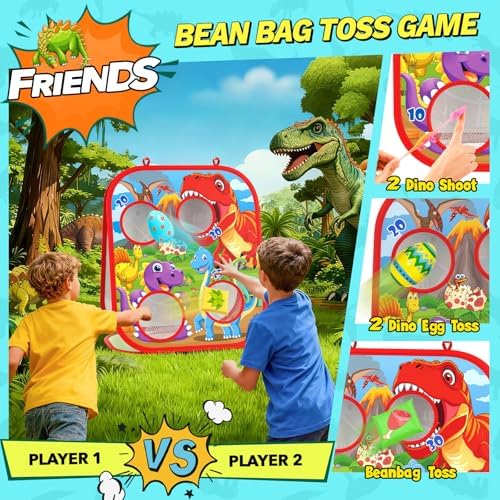 Dino Bean Bag Toss Game Toy for Kids, 6-1 Cornhole Board Outdoor Toys for Toddlers, Easter Gifts for Kids, Backyard Beach Lawn Party Toss Game Toy for 3 4 5 6 7 8 Year Old Boys Girls Birthday Gifts