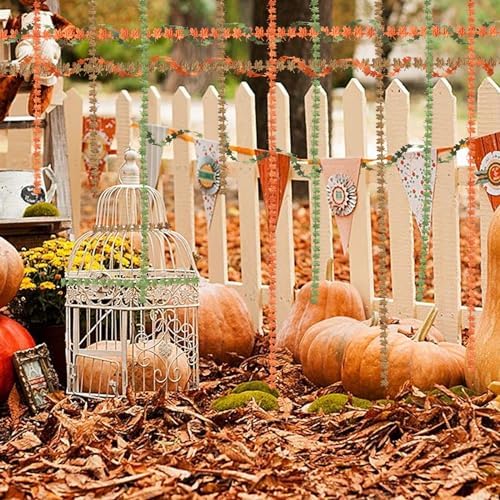 Threetols 3 Rolls 15 Yards Fall Ribbons, Green Brown Orange Thanksgiving Ribbons Maple Leaf Shape Craft Ribbons Trim Embellishment for Gift Wrapping Autumn Party Decoration