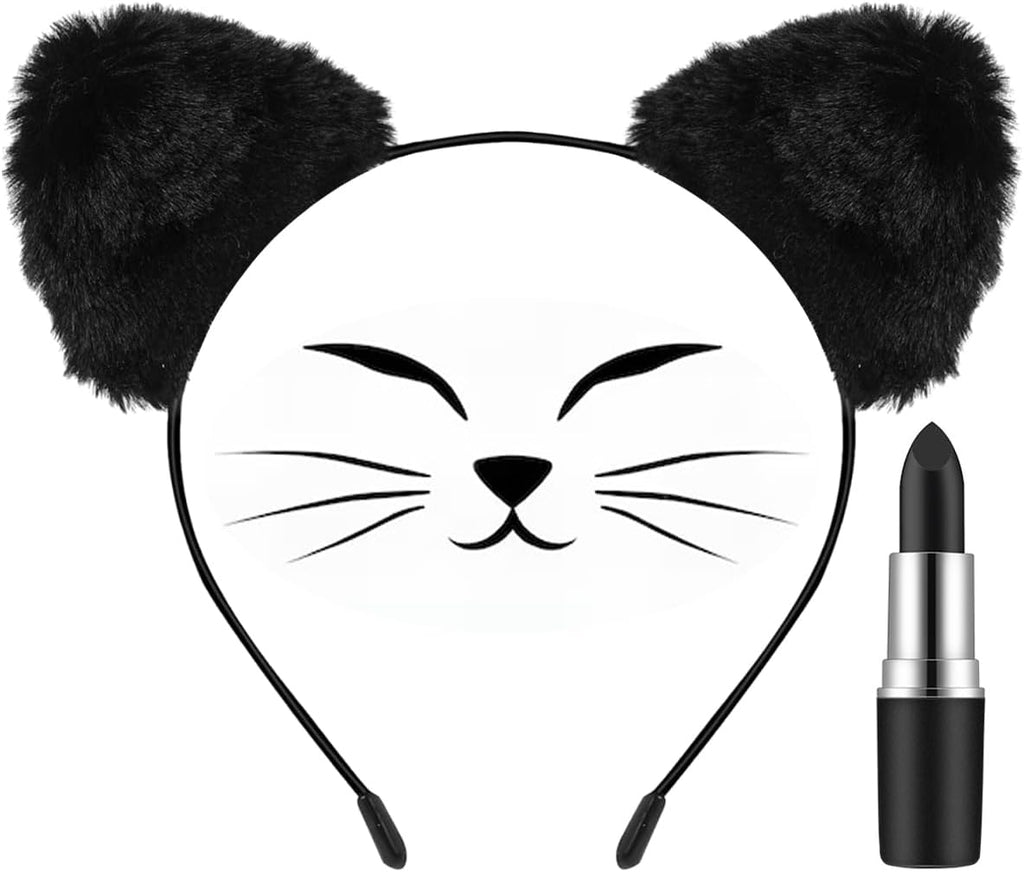 Mysense Black Cat Ears Headband and Black Lipstick Kit,Cat Costume Accessories for Women Halloween Party Cosplay Makeup