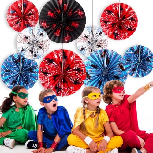 Outus 9 Pcs Spider Paper Fans Themed Birthday Party Hanging Decor