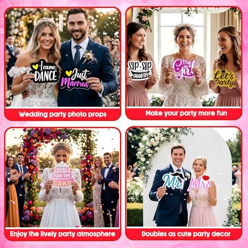 Beeveer 24 Pcs Wedding Photo Booth Props Photobooth Signs