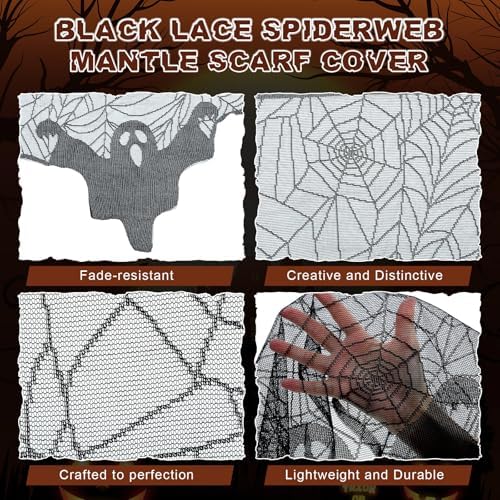 Pangda Halloween Spider Web Mantle Scarf Black, 19.7x78.7inch, Ghost