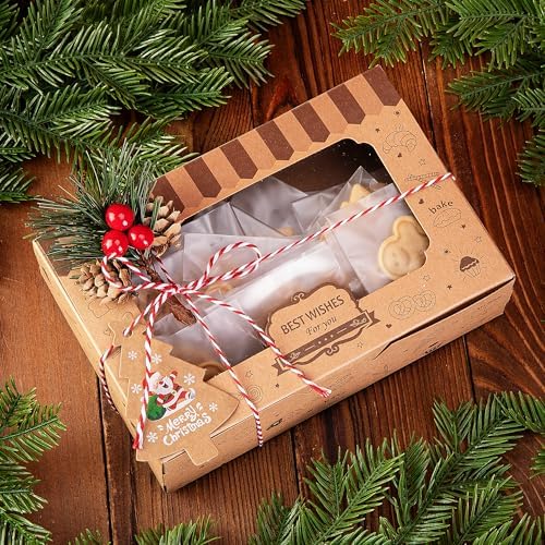 36 Pcs Christmas Cookies Box with Pine Picks,15 Pack Christmas Treat Boxes