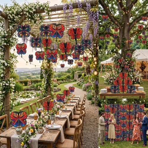 24 Pack Monarch Butterfly Folding Fans, Realistic Butterfly-Shaped Paper Hand Fans for Garden Weddings, Outdoor Parties & Nature Themed Events | Bulk Handheld Favor Fans