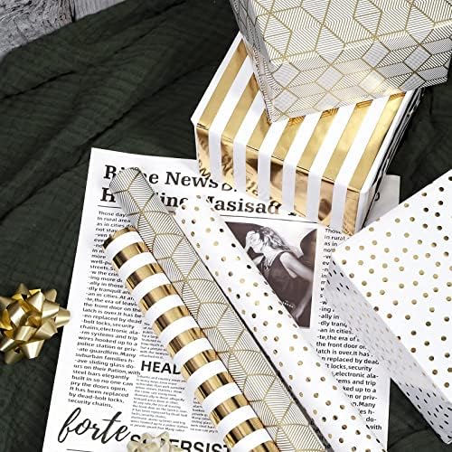 MAYPLUSS Birthday Wrapping Paper, 17 in x 120in Per roll, Gold Gift Wrap