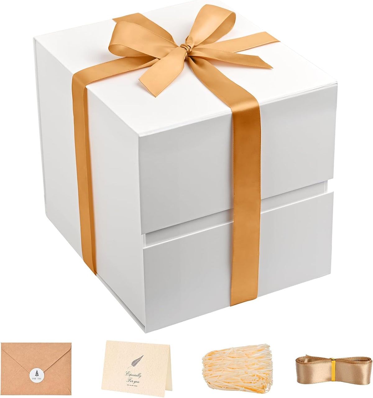 LIFELUM White Gift Box for Wedding with Magnetic Lid, 8.6"x8.6"x8.6"