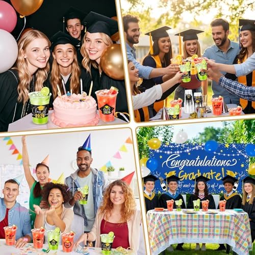 100 Pack 16oz Black Graduation Decorations Cups, Class of 2026 Disposable Plastic Cups, Sturdy & Durable Tableware for High School College Grad Party Decorations Supplies