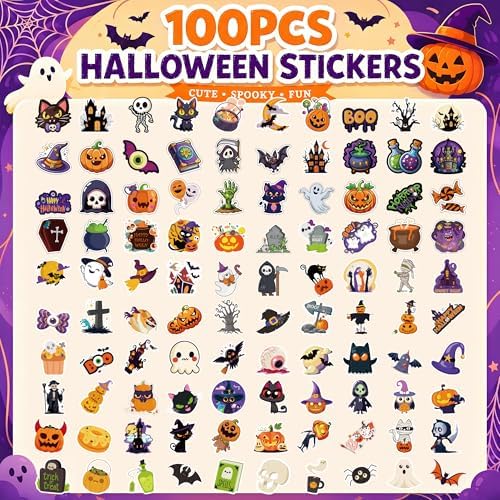 Halloween Decorations - 100 PCS Halloween Stickers | Halloween Party Favors - Halloween Games Toys Gifts Party Supplies - Crafts Accessories Treats Bulk for Classroom Decor