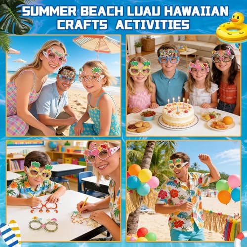 32Pcs Summer Craft Coloring Glasses Bulk Hawaiian Luau Art Craft for Kids