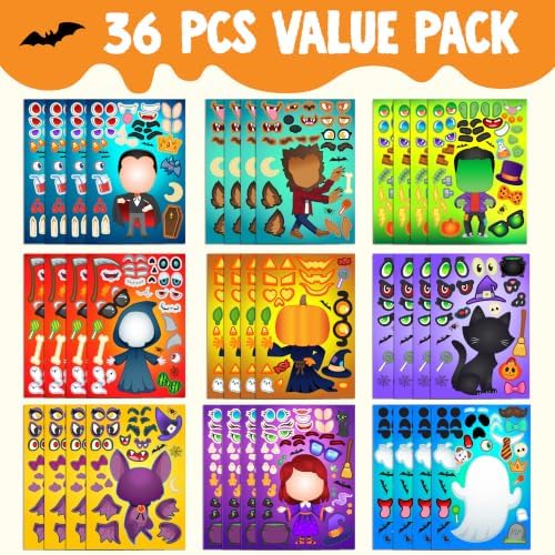 JOYIN 36 PCS Halloween Craft Stickers for Kids Party Favor, Make a Face Stickers with Designs Witch Vampire, DIY Craft Supplies for Halloween Party Game Classroom Activities Gift Goodies