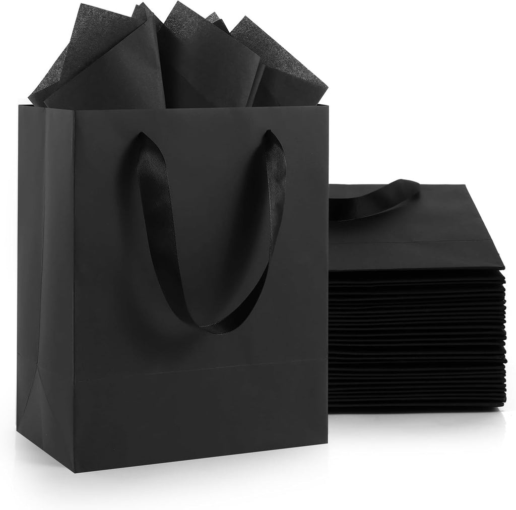 Epoesch 30 Pack Black Small Gift Bags with Handles and 30 Tissue Papers